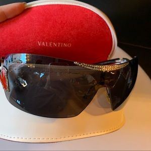 Valentino large sunglasses curve shield rhinestone